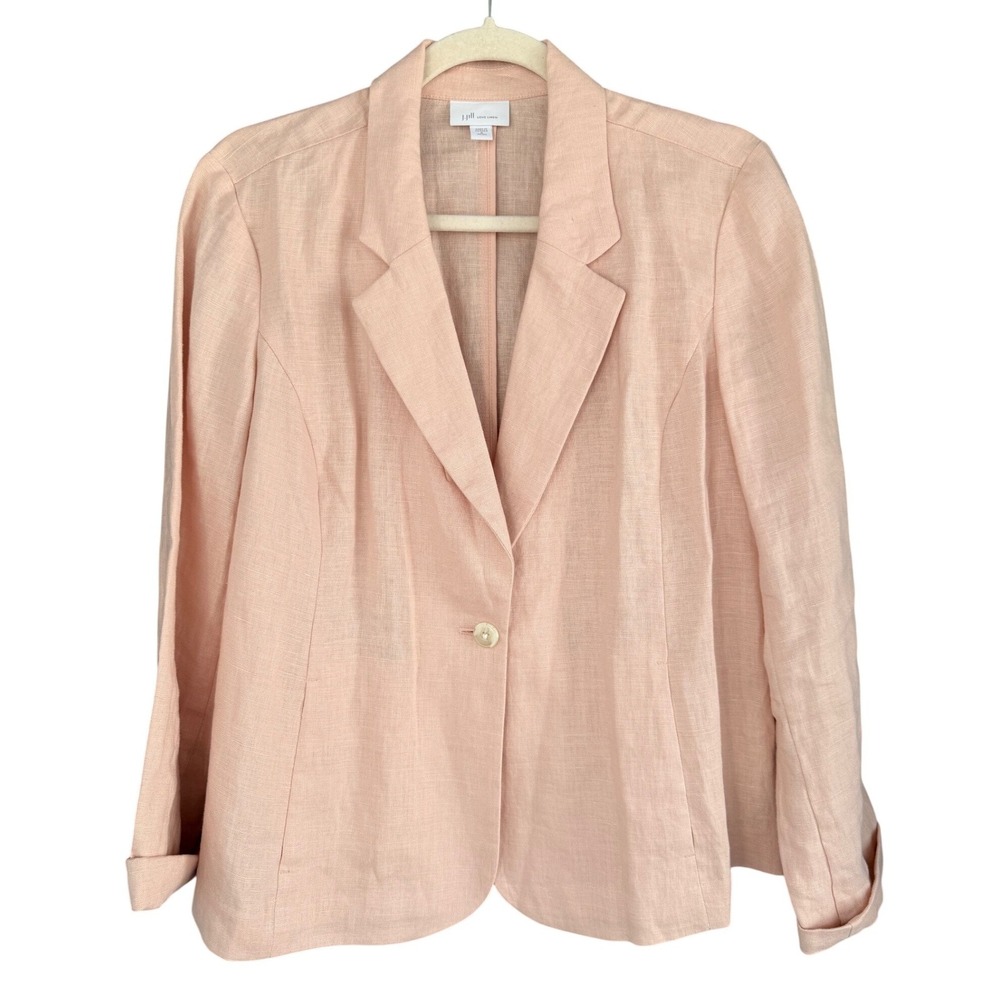 C1 J. Jill Love 100% Linen Soft Pink Single Button Blazer‎ Jacket Womens Medium